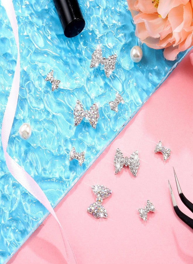 Maitys 24 Pieces Nail Bows Charms Rhinestones 3D Charms Alloy Pearl Bow Knot Accessory for Valentine's Day Women DIY Xmas Salon Jewelry Craft(Silver, Laser) - Image 4